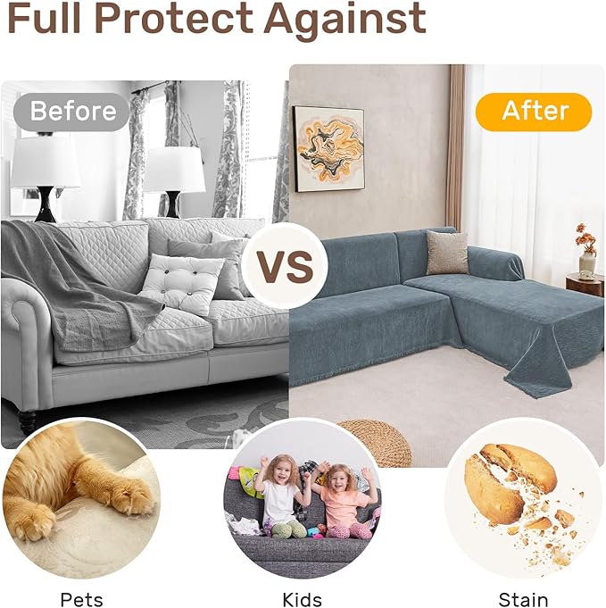 Sectional Couch Covers, 2 Pieces Washable L Shaped Couch Covers Sofa Blanket for Dogs Pet Friendly Sectional Sofa Slipcovers Furniture Covers,71"x 102"+ 71"x 110",(Large,Dusty Blue)