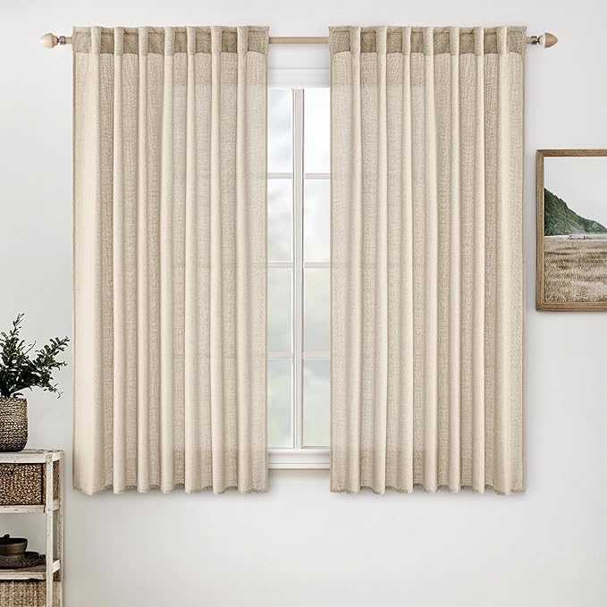 MIULEE Light Taupe Linen Curtains 54 Inch Length 2 Panels for Bedroom Living Room, Soft Linen Textured Window Drapes Semi Sheer Light Filtering Back Tab Rod Pocket Farmhouse Modern Burlap Look Decor