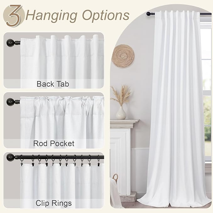 Pitalk White Room Darkening Curtains White Blackout Curtain 68 Inch Length 2 Panels Faux Linen Viral Short Bedroom Window Curtain for Dining Living Room 68 Long Cortinas Blancas para Sala Dormitorio