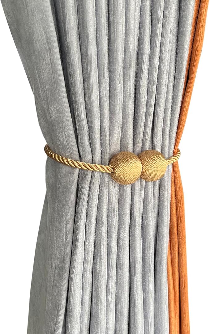 Melaluxe 2 Pack Magnetic Curtain Tiebacks, Decorative Curtain Holdbacks for Window Décor (Gold)