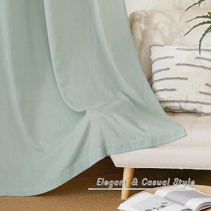 NICETOWN Thick Linen Blend Curtains Flax Textured for Bedroom, Rustic Grommet Semi Sheer Privacy Added Window Curtains & Drapes Light Filtering for Nursery, Sage Green, W42 x L63, Set of 2