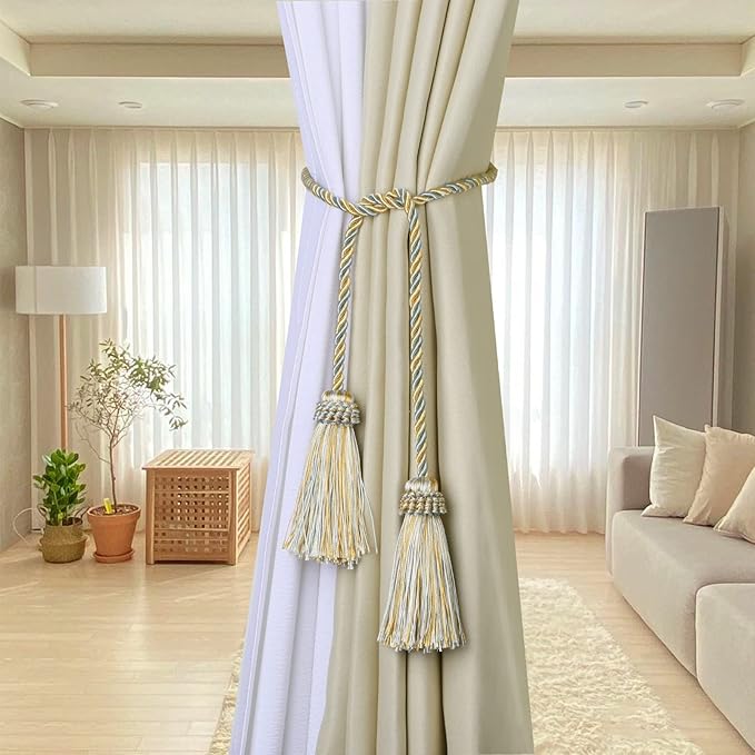 Fenghuangwu Curtain Tiebacks Handmade Decorative Curtain Holdbacks Rope with Tassel (Mix Blue, 4P)