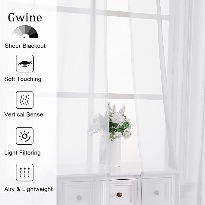 Gwine White Sheer Curtains 68 Inches Long 2 Panels Set, Light Filtering Sheer Curtains for Living Room Bedroom, Modern Voile Soft Airy Rod Pocket Drapes, 42Wx68L Inch, 2PCS