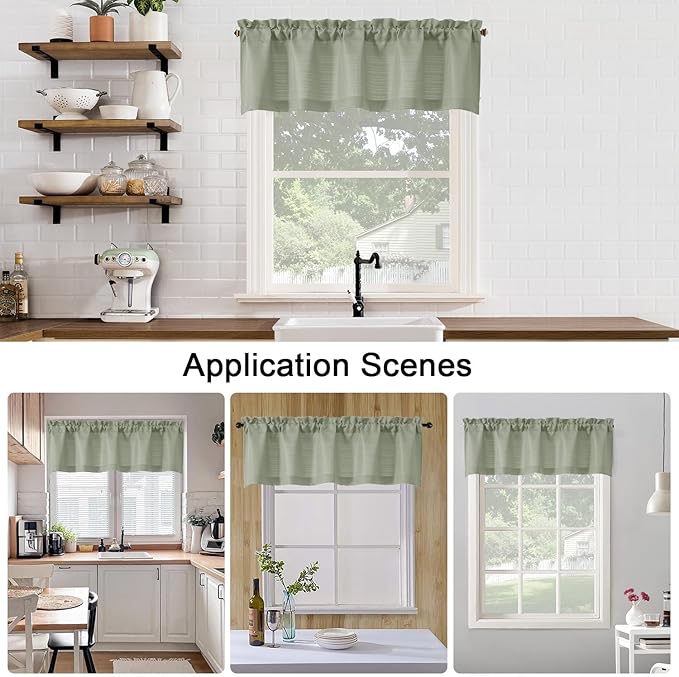 Chyhomenyc Light Green Short Curtain Valance for Windows, Faux Linen Textured Half Window Curtains, Burlap Solid Topper Small Curtain Valance for Bathroom Laundry Basement, 60Wx18L Inch, 1 Piece