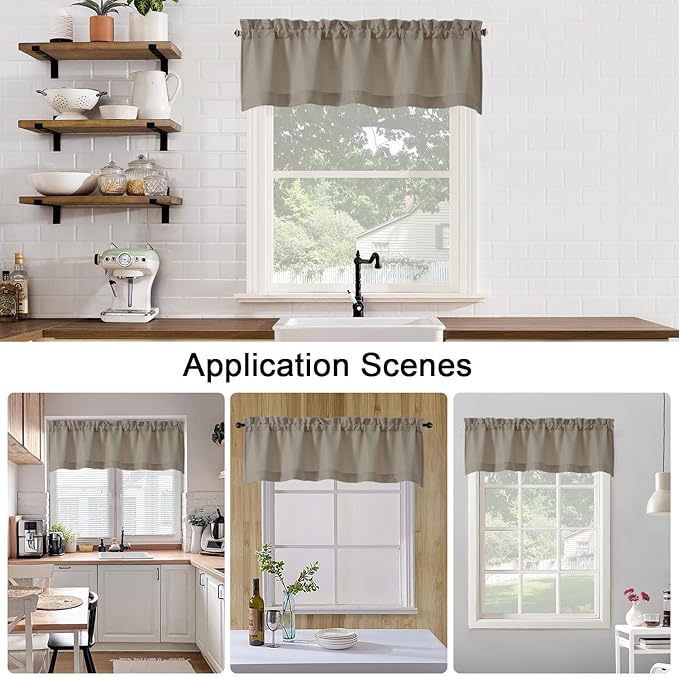 Chyhomenyc Stone Beige Valance for Windows, Light Filtering Faux Linen Solid Short Curtain Valance, Burlap Decorative Small Curtain for Kitchen Bathroom Laundry Basement, 60Wx12L inch, 1 Piece