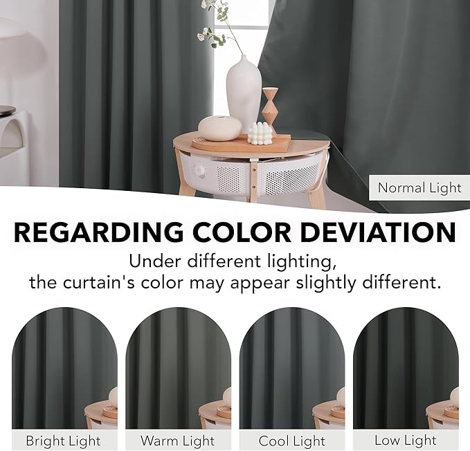 Deconovo Rod Pocket and Back Tab Curtains Room Darkening Curtains Blackout Thermal Insulated Window Curtains for Living Room 52Wx95L Inch Dark Grey 2 Panels