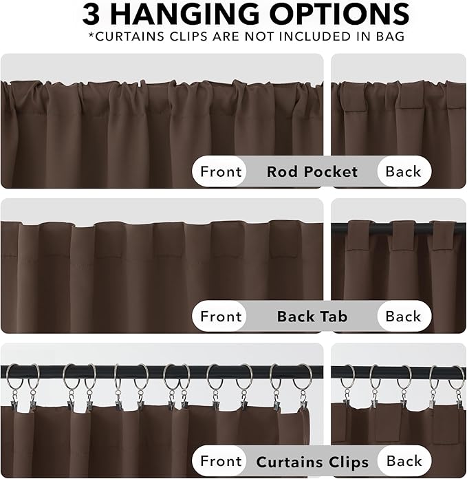 Deconovo Short Blackout Curtains for Small Windows Thermal Insulated Rod Pocket and Back Tab Curtains 42Wx45L Inch Brown 2 Panels