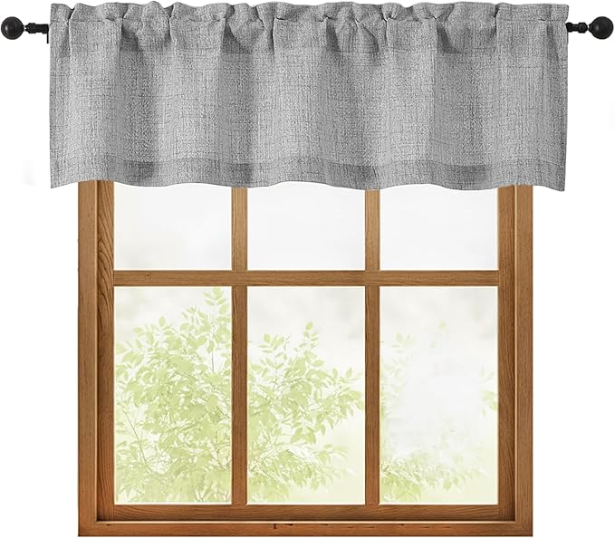 OWENIE Grey Valances for Windows 1 Pcs, Light Filtering Textured Farmhouse Short Small Valance Curtains for Bathroom Basement Living Room Bedroom, Rod Pocket Half Curtains Over Sink, 52Wx14L Inch