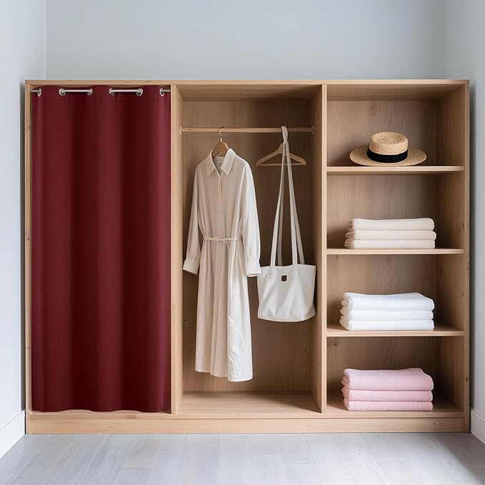 Joydeco Blackout Door Curtain for Doorway Privacy 90 Inches Long, Grommet Closet Curtain for Open Closet, Room Divider for Bedroom Living Room (Burgundy Red, 52Wx90L, 1 Panel)