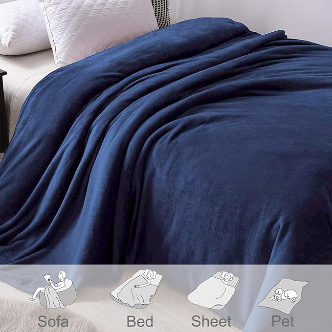 Exclusivo Mezcla Fleece Blanket Twin Size for Bed, Super Soft and Warm, All Season, Cozy, Plush, Lightweight, 90x66 Inches, Navy Blue