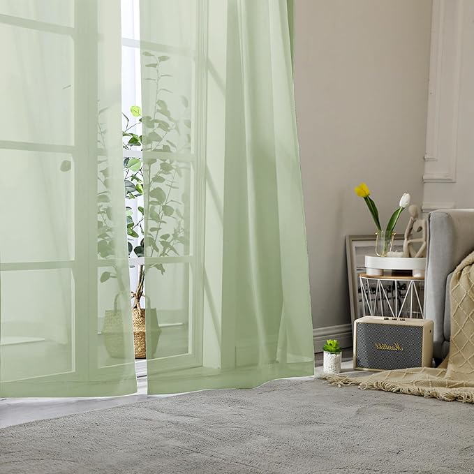 Lecloud Light Green Sheer Curtains 78 Inches Long 2 Panels, Modern Light Filtering Breathable Curtain, Gauzy Stylish Home Decor Drapes with Rod Pocket for Living Room Bedroom, Each 42" W x 78" L
