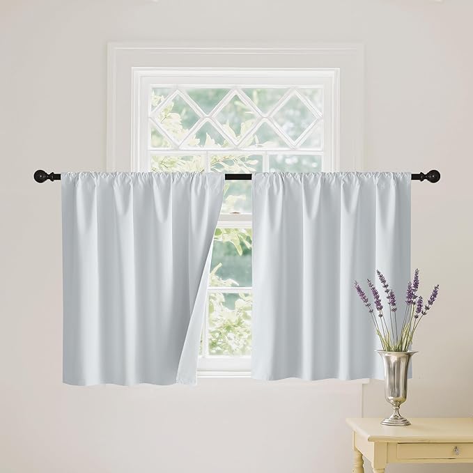 RYB HOME White 100% Blackout Curtains, Short Thermal Insulated Heat & UV Blocking Total Room Darkening Privacy Drapes for Small Window, Width 34 by Length 48, White, 2 Panels