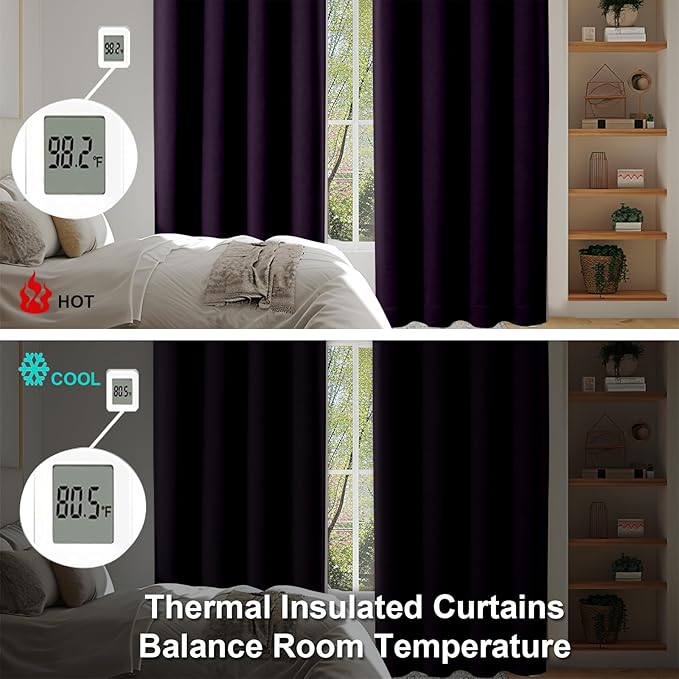 Simplebrand Ava BlackBerry Blackout Curtains for Bedroom 72 Inch Length 2 Panels Set, Privacy Thermal Insulated Rod Pocket Window Curtains for Patio French Door Front Door, W40 x L72 Inch