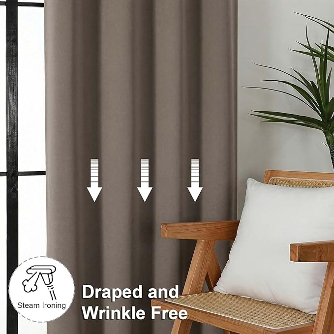 Simplebrand Blackout Extra 10ft Curtains for Patio 120 Inches Long 2 Panels Set, Solid Thermal Insulated Energy Saving Rod Pocket Window Treatment Curtains Blackout Drapes, 50" Wx120 L, Latte