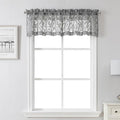 Lecloud Leia Charcoal Grey Sheer Valances for Windows 14 Inch 2 Pcs, Airy Jacquard Leaf Textured Short Curtains for Kitchen Living Room Bedroom Basement, Dual Rod Pockets Small Curtain, 28" W x 14" L