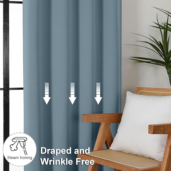 Simplebrand Ava Stone Blue Short 24 Inches Blackout Curtain 2 Panels Set, Half Window Rod Pocket Privacy Curtain Tiers for Kitchen, Curtains Blackout for Bathroom Shades, W30 x L24 Inch, Stone Blue