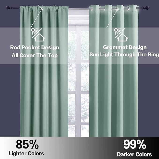 RYB HOME Blackout Curtains for Bedroom Living Room 72 inches Long, Thermal Insulated Privacy Rod Pocket Drapes for Nursery Office Home Theater, Width 42 by Length 72, Aqua, 2 Panels