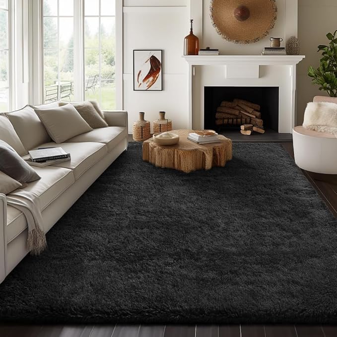 Ophanie 7x9 Black Rugs for Living Room, LargeFluffy Shag Fuzzy Plush Soft Living Room Area Rugs, Floor Shaggy Carpets for Bedroom, Carpet for Kids Boys Girls Dorm Nursery Home Decor Aesthetic