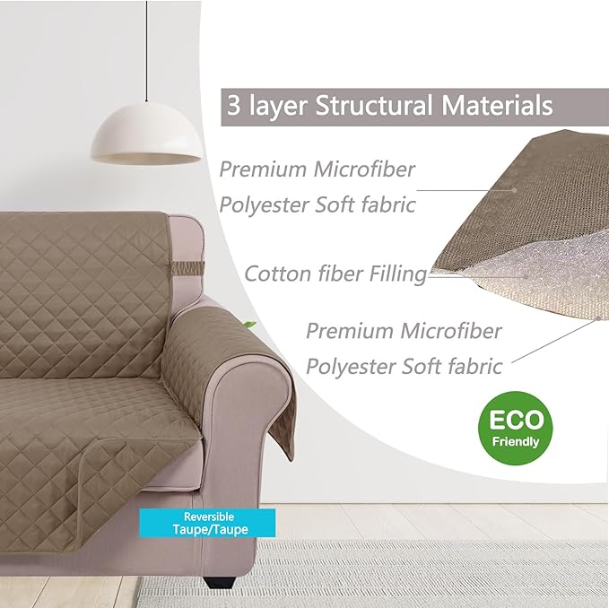 U-NICE HOME Reversible Oversized Chair Covers Quilted Water Repellent Pet Protectors with Elastic Straps(28''Armchair, Taupe/Taupe)