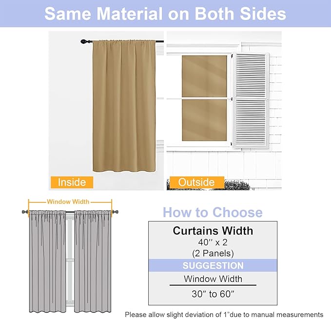 Simplebrand Ava Gold Blackout Curtains for Bedroom 96 Inches Long 2 Panels, Solid Thermal Insulated, Energy Saving Living Room Window Treatment Curtains Blackout Drapes, W40 x L96 Inch, Gold