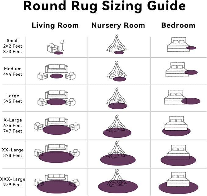 OLANLY Dark Purple Round Rugs for Bedroom - Machine Washable, 9 ft Circle Area Rugs for Living Room, Soft and Fluffy Shaggy Carpet for Teen Girl and Boys, Nursery Rooms, Dorms, Home Decor Aesthetic