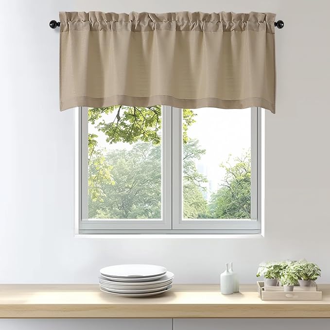 OWENIE Bob 1 PCS Camel Valances for Windows, Faux Linen Textured Kitchen Window Curtains Valance for Bedroom Living Room, Modern Soft Airy Solid Rod Pocket Bathroom Cafe Curtain, 60Wx20L Inch