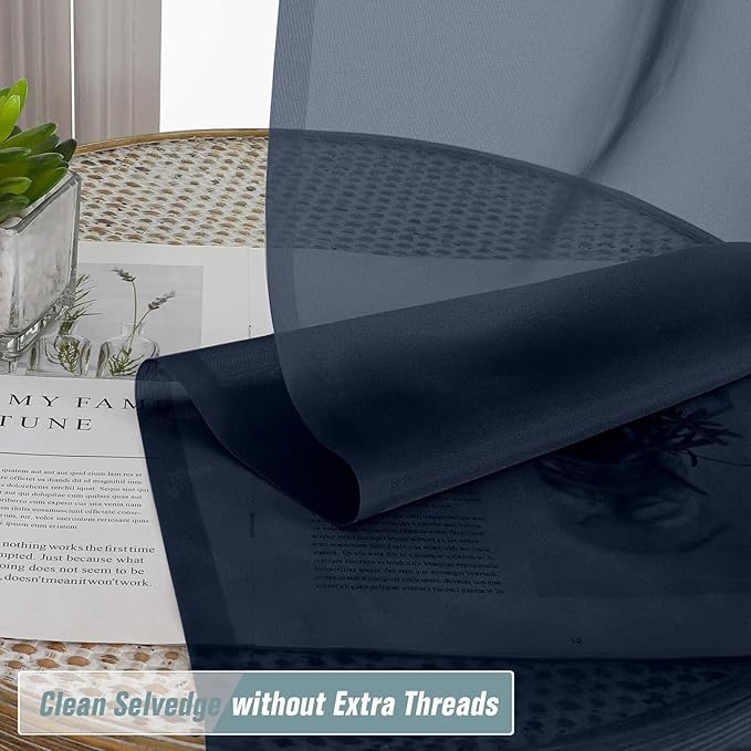 Navy Blue Sheer Curtains for Window 72 inches Long 2 Panels Set, Soft Airy Modern Light Filtering Sheer Curtains for Living Room Bedroom, Dual Rod Pocket Solid Window Drapes, 2x42Wx72L inches