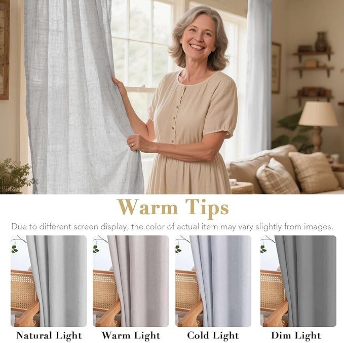 H.VERSAILTEX Elegant Natural Linen Blended Energy Efficient Light Filtering Linen Textured Semi Sheer Curtains/Nickel Grommet Window Treatments Panels/Drapes (Set of 2, Dove, 52" x 54")
