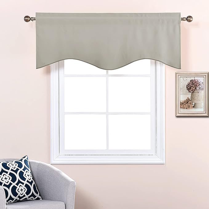 NICETOWN Farmhouse Curtain Valances for Kitchen Windows/Bathroom/Living Room/Bedroom Privacy Decorative Rod Pocket Short Samll Winow Valance Curtains, 52" W x 18" L, Natural, 2 Panels