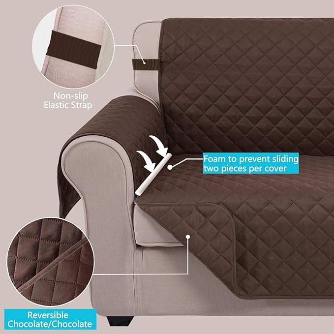 U-NICE HOME Recliner Chair Covers Reversible Quilted Water Repellent Pet Protectors with Elastic Straps (23''Recliner Small, Chocolate/Chocolate)