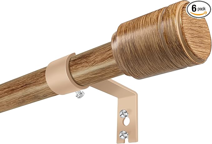 5/8” Diameter Curtain Rods 30-90 Inch, for 30-84 Inch Windows, Adjustable Splicing Wood Grain Curtain Rods for Windows with Brackets, Window Rod Long Small Curtains Rod, 2 Pack