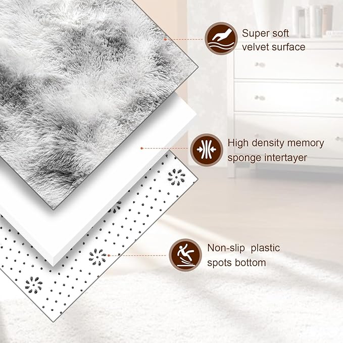 TWINNIS Super Soft Shaggy Rugs Fluffy Carpets 8x10 Feet, Indoor Modern Plush Area Rugs for Living Room Bedroom Kids Room Nursery Home Decor, Upgrade Anti-Skid Fuzzy Rug, Grey and White
