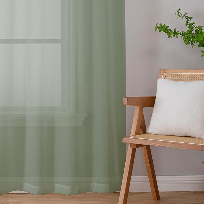 Lecloud Sage Green Sheer Curtains 78 Inches Long 2 Pcs, Modern Solid Voile Light Filtering Drapes, Airy Privacy Window Curtains with Rod Pocket for Dining Room/Bedroom/Living Room, Each 42" W x 78" L