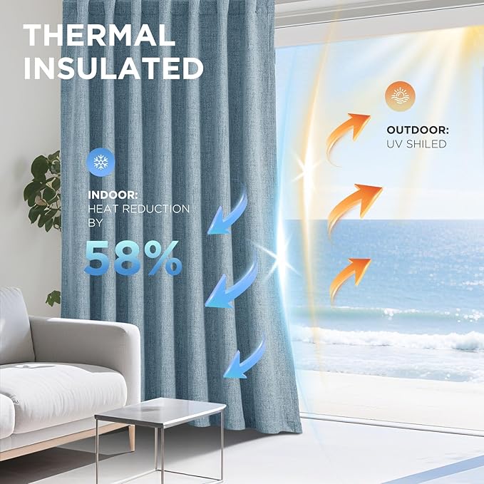 Joydeco Blackout Curtains for Bedroom - 100% Light Blocking 2 Panels Sky Blue Drapes 42" W x 84" L, Thermal Insulated Room Darkening Curtains, Linen Textured for Living Room, Rod Pocket & Back Tabs