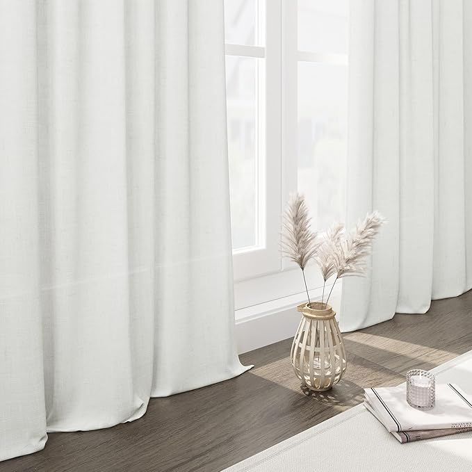 Off White Linen Curtains 96 Inches Long 2 Panels Set Back Tab Rod Pocket Semi Sheer Light Filtering Window Curtain Drapes Neutral Modern Aesthetic Long Curtains for Living Room Bedroom Decor 40x96