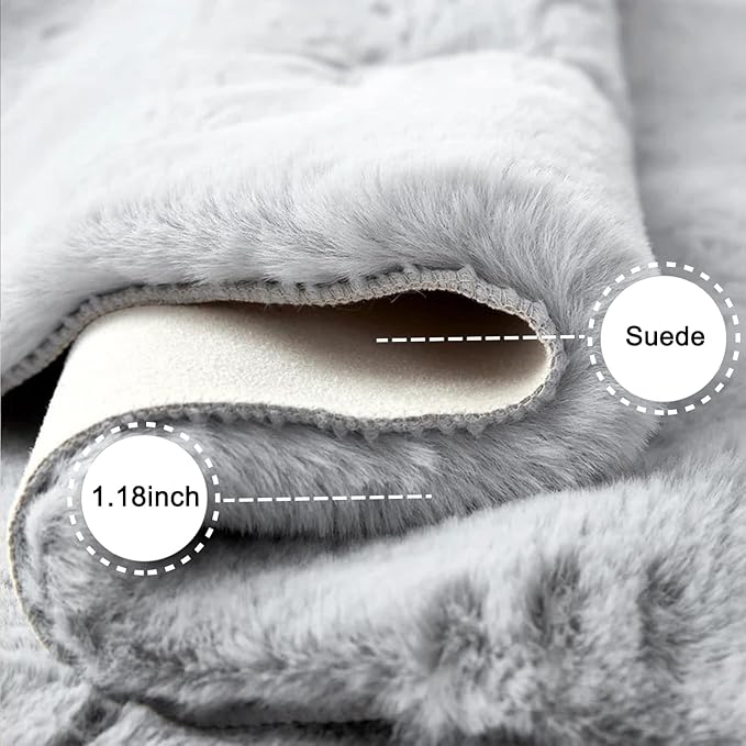 Ghouse Soft Faux Sheepskin Fur Rug 4x6 Grey Fluffy Bedside Rugs Plush Rug Shag Nursery Carpet Area Rugs for Living Room Bedroom Playing Room Decor
