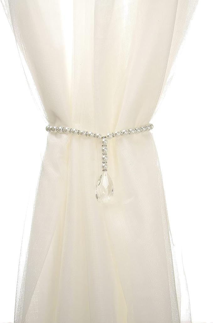 SUQ I OME 1 Pair of Luxury Pearl Beaded Magnetic Curtain Tieback and Holdback Curtain Clips Curtain Buckle Curtain Holder Blingbling Curtain Holdbacks for Drapes,Pearl