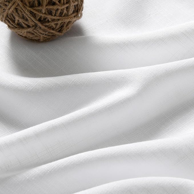Nanspring White Semi Sheer Linen Textured Valances for Small Short Windows 2 Panels Set Back Tab Rod Pocket Light Filtering Linen Curtains for Kitchen Kids Room Breathable Home Decor 52x30