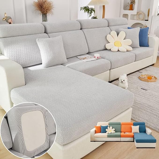 Soothing Home Sofa Covers, Sofa Hero Covers, Wear-Resistant Universal Couch Covers Washable Stretch Sectional Couch Cushion Covers (Light Grey,Back Cover M)