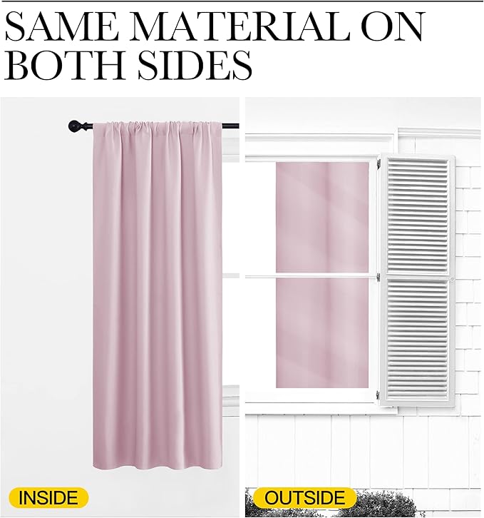 NICETOWN 2 Panels Blackout Curtains, Rod Pocket Window Curtains Room Darkning Drapes for Bedroom/Living Room, Thermal Insulated Solid Draperies for Home Office/Study, 62 by 72-Inch, Baby Pink