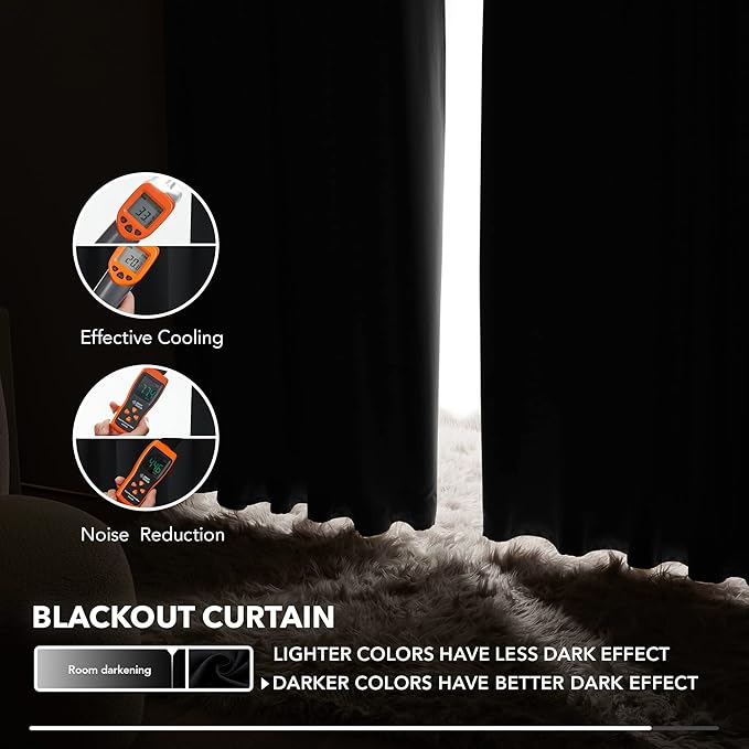 Deconovo Blackout Curtains, Thermal Insulated, W52 x L54 2 Panels, Back Tab, Machine Washable, Room-Darkening Drapes for Bedroom/Living Room Black