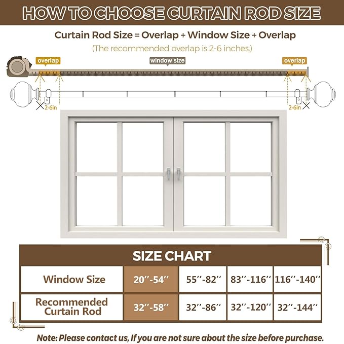Curtain Rods 32 to 58 Inches (2.6-4.8ft), USFOOK 7/8 InchTelescoping Splicing Drapery Rods for Windows 20 to 54 Inch, Decorative Curtain Rod for Home Decor with Rose Gold Translucent Finials