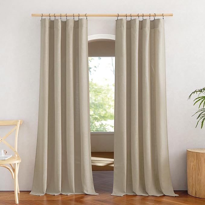 NICETOWN Taupe Curtains 84 inch Length 2 Panels Set, Rod Pocket & Back Tab Natural Linen Burlap Semi Sheer Window Treatments Privacy with Light Filtering for Bedroom/Living Room, W52 x L84