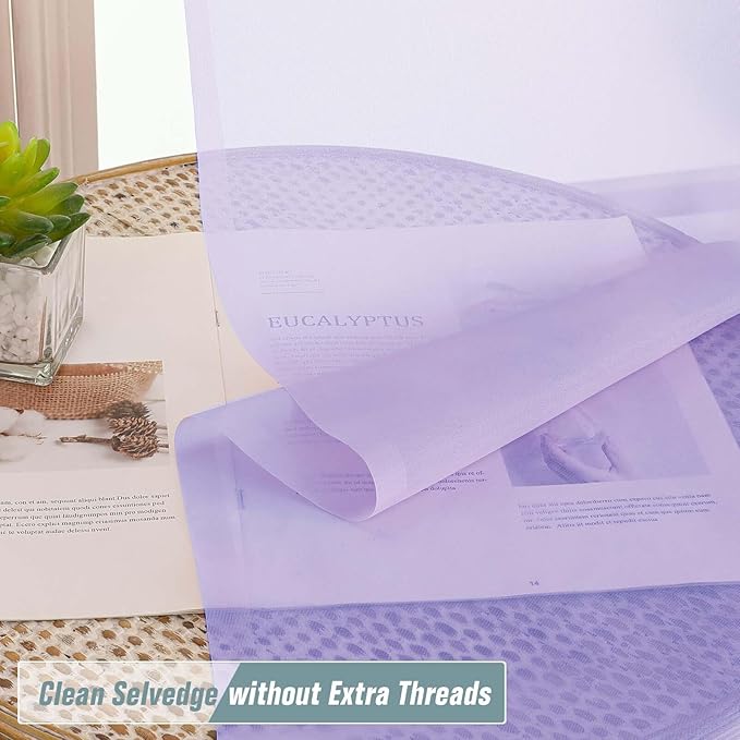 Small Sheer Curtains Tier 24 Inches Length 2 Pieces, Light Filtering Cafe Curtains for Living Room Bathroom, Modern Window Treatments Dual Rod Pocket Panels, Lavender, 2X42Wx24L Inches