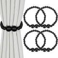 Magnetic Curtain Tiebacks, 4 Pack Curtain Holdbacks for Draperies, Wood Bead Curtain Tiebacks, Elegant Curtain Tie Backs for Bedroom Decor, Boho Room Decor, Nursery Decor, Farmhouse Decor