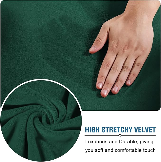 H.VERSAILTEX Modern Velvet Plush 4 Piece High Stretch Sofa Slipcover Sofa Cover Furniture Protector Form Fit Thick Velvet Sofa Cover for 3 Cushion Couch Width Up to 90 Inch (Sofa,Vintage Green)