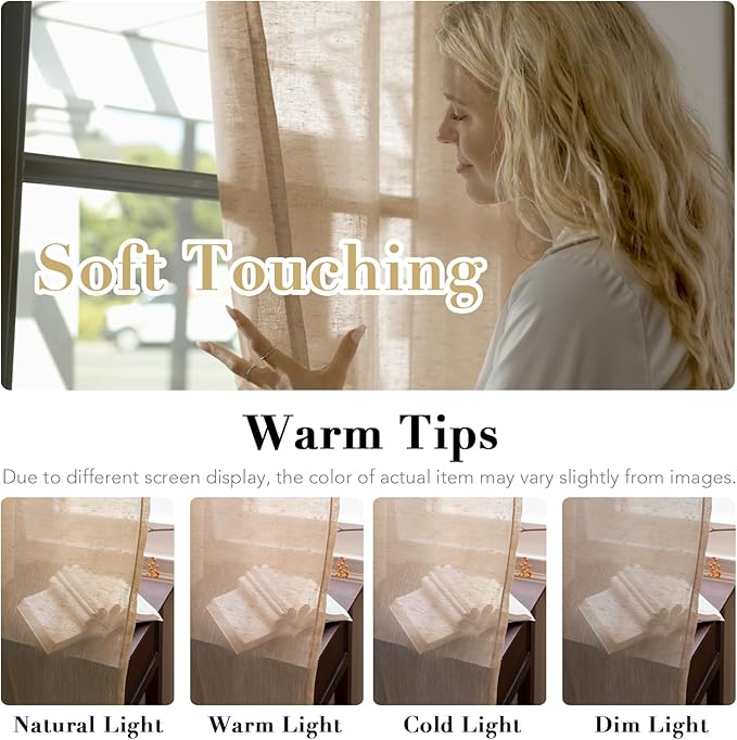 H.VERSAILTEX Linen Curtains Nickel Grommet Natural Linen Semi-Sheer Curtains 2 Panels Privacy Added Premium Soft Rich Material Drapes for Bedroom/Living Room - 52x54 - Inch - Taffy