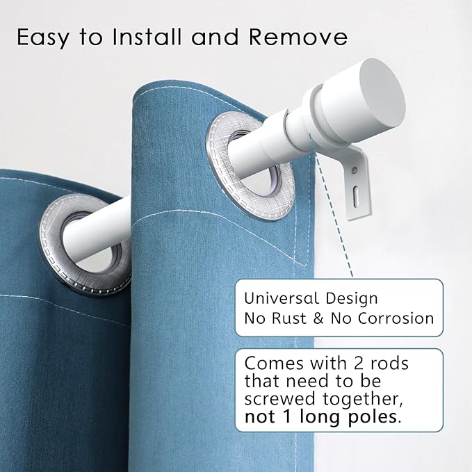 Byondeth Curtain Rods for Windows 16 to 28 or 40 Inches Max Adjustable Length 1 Inch Diameter Window Curtain Rod with Aluminium End Cap, White