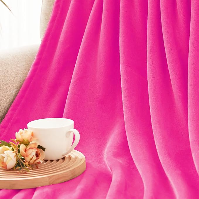 Exclusivo Mezcla Fleece Blankets Queen Size for Bed, Super Soft and Warm, All Season, Cozy, Plush, Lightweight, 90x90 Inches, Hot Pink
