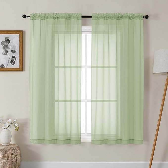 Gwine Light Green Sheer Curtains 72 Inches Long 2 Panels Set for Front Door, Light Filtering Sheer Curtains for Living Room, Rod Pocket Window Treatments Drapes, Each 42" Wx72 L
